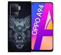 Coque Pour Oppo A94 - Loup Fond Gris - Silicone - Noir