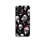 Coque de téléphone - MANIACASE - Oppo A95 - Silicone TPU - Noir - Tête de mort et cœurs