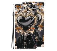 Coque pour Oppo F17 / Oppo A73 4G,Housse Pochette Portefeuille Etui Flip Folio Case pour Oppo F17 / Oppo A73 4G avec Un Motif raffiné représentant Un Bijou Noir étincelant en Forme de cœur