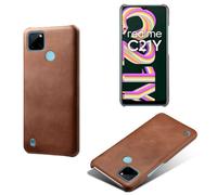 Coque pour Oppo Realme C21y 5G,Anti-dérapage,Protection Contre Les Chutes,Coquille arrière Simple de Couleur Solide,Design en Cuir d'imitation en Plastique-Brown