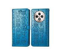 Coque pour OPPO Reno 12F Etui Magnétique Portefeuille Mignon Chat Embossée PU Cuir Flip Antichoc Housse avec Fentes pour Cartes ZURSANA Bleu