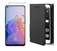 Coque pour Oppo Reno 13F 5G / Oppo Reno 13 FS 5G Noir + Verre trempé Etui Housse Portefeuille Vitre Protection Ecran