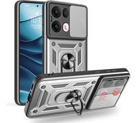 Coque Pour Oppo Reno13 Pro - Cache Objectif Coulissant, Anneau Rotatif 360°, Compatible Support Voiture Magnétique, Tpu+Pc Antichoc Avec Attache Sangle, Argent