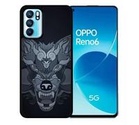 Coque Pour Oppo Reno6 5g - Loup Fond Gris - Silicone - Noir