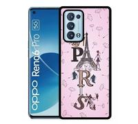 Coque Pour Oppo Reno6 Pro 5g - Paris Fond Rose Pale - Silicone - Noir