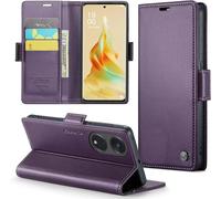 Coque Pour Oppo Reno8 T 5g/A1 Pro 5g + 2 Pièces Verre Trempé D'écran Etui Protection Housse Premium En Cuir Pu Pochette Fermeture Magnétique Flip Case, Violet