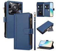 Coque pour Oukitel C60, Fermeture éclair Case Portefeuille en Cuir PU avec Cover en TPU, Étui Multifonctionnel 9 Porte-Cartes Housse pour Oukitel C60, Bleu foncé