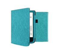 Coque pour Pocketbook Touch Lux 5 Etui de liseuse portefeuille en cuir végan Bleu clair