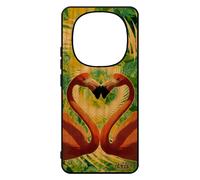 Coque pour pour Xiaomi 14 Pro+ Plus 5G /Redmi Note 14 pro bois silicone flamand rose vert design amour animal love animaux coeur mandala