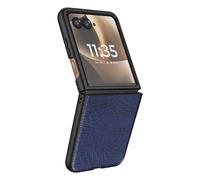 Coque pour Motorola Razr 70 Ultra Effet Cuir Croco avec Écran Externe Dégagé Bleu