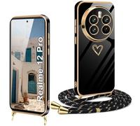 Coque pour Realme 12 Pro/Realme 12 Pro Plus avce Cordo Antichoc Realme 12 Pro Housse Silicone avec Motif Coeur d'amour Lanyard Case Réglable Téléphone Portable Cover Realme 12 Pro Plus Coque Collier