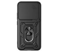 Coque pour Realme 16 Pro Plus avec Bague Support et Cache Caméra Coulissant Noir