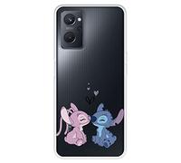 Coque pour Realme 9i OPPO A76 Officiel de Lilo & Stitch, Angel & Stitch Baiser pour protéger votre téléphone portable Coque en silicone souple avec licence officielle Lilo & Stitch