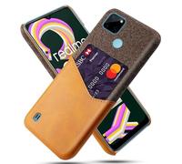 Coque pour Realme C21y 5G,Antidérapant,Pprotection Contre la Chute à 360°,Résistance aux Empreintes digitales,Caisse en Cuir en Toile et en PU avec 1 Fente pour Cartes derrière-Brown