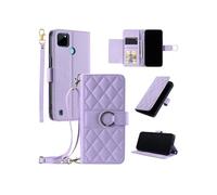 Coque pour Realme C21Y/C25Y étui portefeuille fin en cuir avec anneau magnétique, porte-cartes et longue sangle compatible avec Realme