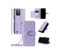 Coque pour Realme C31 4G étui portefeuille fin en cuir avec anneau magnétique, porte-cartes et longue sangle compatible avec Realme C31 4G-Violet