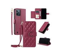 Coque pour Realme C31 4G étui portefeuille fin en cuir avec anneau magnétique, porte-cartes et longue sangle compatible avec Realme C31 4G-Rouge