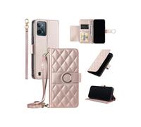 Coque pour Realme C31 4G étui portefeuille fin en cuir avec anneau magnétique, porte-cartes et longue sangle compatible avec Realme C31 4G-Rose