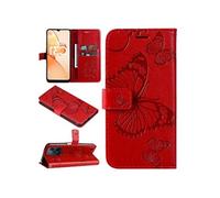 Coque pour Realme C31 4G Papillon de Protection Etui à Rabat en Cuir PU avec Porte-cartes Magnétique Compatible avec Realme C31 4G Rouge