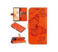 Coque pour Realme C31 4G Papillon de Protection Etui à Rabat en Cuir PU avec Porte-cartes Magnétique Compatible avec Realme C31 4G Orange