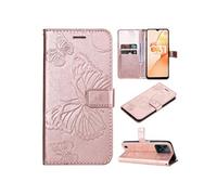Coque pour Realme C31 4G Papillon de Protection Etui à Rabat en Cuir PU avec Porte-cartes Magnétique Compatible avec Realme C31 4G Rose