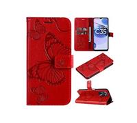 Coque pour Realme C35 4G Papillon de Protection Etui à Rabat en Cuir PU avec Porte-cartes Magnétique Compatible avec Realme C35 4G Rouge