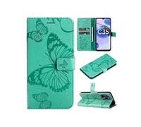 Coque pour Realme C35 4G Papillon de Protection Etui à Rabat en Cuir PU avec Porte-cartes Magnétique Compatible avec Realme C35 4G Vert