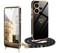 Coque pour Realme GT 6/ Realme GT 6T avec Cordon, Housse Antichoc Silicone avec Motif Coeur d'amour Mignon Lanyard Case Réglable Téléphone Portable Cover, Realme GT 6/ Realme GT 6T Coque avec Collier