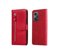 Coque pour Realme GT Neo 2 Supports De Fente Pour Carte Porte-cartes et Fermeture Magnétique Eclair Housse De Protection Etui en Cuir Rouge