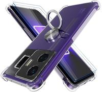 Coque Pour Realme Gt Neo 5 - Silicone Tpu Transparente, Coins Anti-Chute, Bague Béquille Rotative 360° Argent, Protection Écran & Appareil Photo