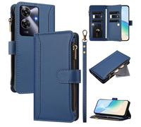 Coque pour Realme Note 60 4G / Realme C63 4G / C61 4G, Fermeture éclair Case Portefeuille en Cuir PU avec Cover en TPU, Étui Multifonctionnel 9 Porte-Cartes Housse, Bleu foncé