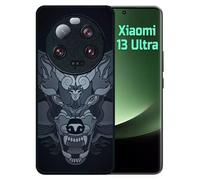 Coque Pour Redmi 13 Ultra - Loup Fond Gris - Silicone - Noir