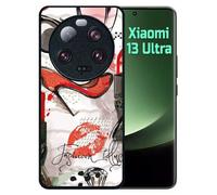 Coque Pour Redmi 13 Ultra - Motif Girly Fond Blanc - Silicone - Noir