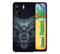 Coque Pour Redmi 13c 4g - Loup Fond Gris - Silicone - Noir
