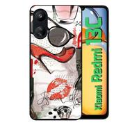 Coque Pour Redmi 13c 4g - Motif Girly Fond Blanc - Silicone - Noir