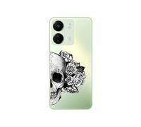 Coque pour Redmi 13C et POCO C65 avec motif tete de mort a fleurs noires