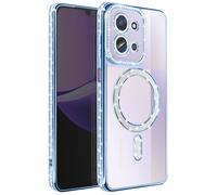 Coque MagSafe - AVIZAR - Redmi 15C - Contour Strassé Bleu - Protection Chocs - Élégante et Transparente
