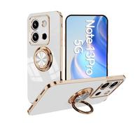 Coque pour Redmi Note 13 Pro 5G Tout Rond 2 dans 1 Cas de Téléphone Portable Brillant Étui de Protection en Galvanisé Silicone + 360°Stand Holder TPU Housse Étui Protection Coque Blanc