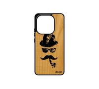 Coque pour Redmi Note 14 4G Europe en bois silicone moustache antichoc mobile chapeau melon vintage telephone monsieur motif pour Xiaomi