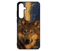 Coque Pour S24 Fe Bois Silicone Loup Animal Noir Bleu Cover Louve Animaux Design Housse Orage Foudre Predateur Eclair Pour Samsung Galaxy