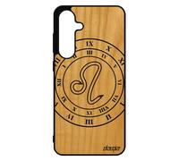 Coque Pour S24 Fe En Bois Silicone Signe Astrologique Lion Horloge Galaxie Case Du Zodiaque Avenir Univers Fr¿Ne Noir Pour Samsung Galaxy
