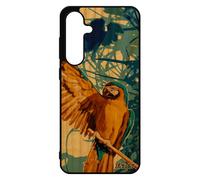 Coque Pour S24 Fe Vrai Bois Silicone Perroquet Nature Case Perruche Noir Feuilles Animaux Bleu Exotique Tropical Tpu Pour Samsung Galaxy