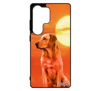 Coque pour S25 Ultra en silicone chien smartphone chiot design couch¿ de soleil orange golden retriever cover animal pour Samsung galaxy