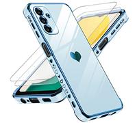 Coque pour Samsung A13 5G avec protection esthétique complète de l'objectif de l'appareil photo + 2 protections d'écran en verre trempé, LeYi Electroplate antichoc Edge Coque en silicone pour Galaxy A13 5G, bleu Sierra