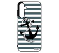 Coque pour Samsung A16 4G 5G en silicone ancre de bateau marini¿re noeud fantaisie gris ray¿ telephone rayure made in France pour galaxy