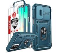 Coque pour Samsung A26/A 26 5G avec 2*Verre Trempé+Anneau Support Full Protection de la Caméra en PC Dur Anti-Chut Renforcée Bleu