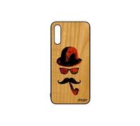 Coque pour Samsung A50 en bois silicone monsieur moustache graf etui rigide lunette pipe orange peinture street art vintage galaxy