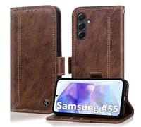 Coque pour Samsung A55 5G Etui Housse Portefeuille [RFID Blocage] Housse en PU cuir Double Stitch Business Etui à Rabat Case for Samsung Galaxy A55 6.6 pouces 2024 [Fentes pour Cartes] -Marron