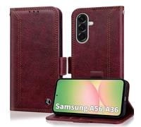 Coque pour Samsung A56 5G Etui 2025 Housse Portefeuille [RFID Blocage] Housse en PU Cuir Double Stitch Business Etui à Rabat Case for Samsung Galaxy A56 6.7 Pouces 2025 [Fentes pour Cartes] -Rouge