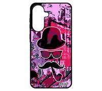 Coque Pour Samsung A56 5g Silicone Monsieur Moustache Street Art Chapeau Melon Telephone Rose Peinture Portable Vintage Motif Noir Pour Galaxy